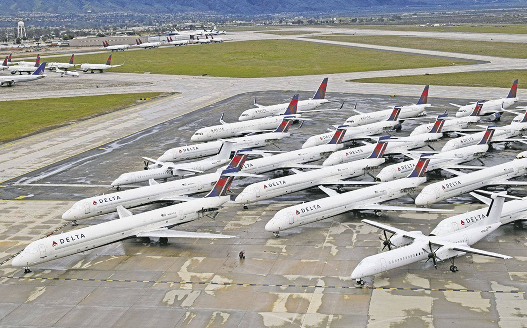 Grounded Delta fleets sits on the SBD tarmac.